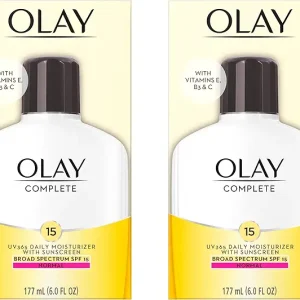 Olay Face Moisturizer Complete Lotion All Day Daily Facial Moisturizing Lotion SPF 15 for Normal Skin and Hydration, Oil-Free Non-Greasy, 6 Fl Oz (Pack of 2)