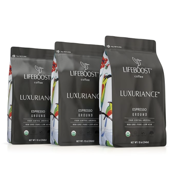 Lifeboost Espresso Ground Coffee - Non-GMO Low Acid Single Origin USDA Organic Espresso Coffee - Third Party Tested For Mycotoxins & Pesticides (Espresso Ground, 12oz, Pack of 1)